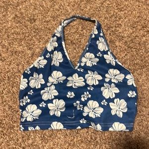 Blue Hawaiian print halter top